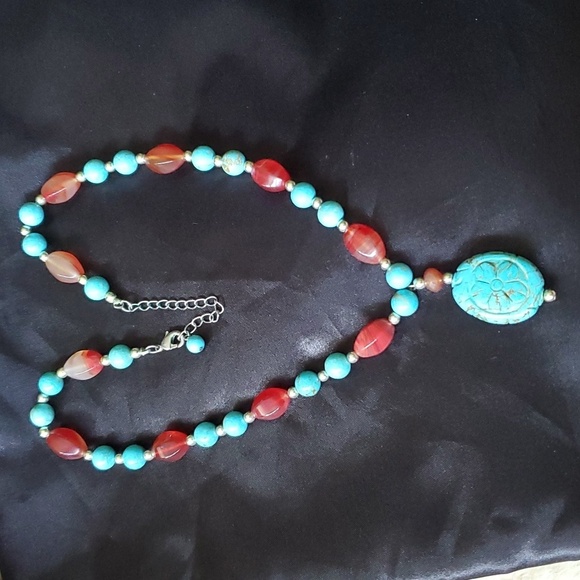 Faux Turquoise and Red Coral Necklace - Picture 3 of 5